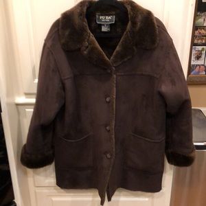 Like New! FU DA Faux Brown Suede and Faux Fur Lining Coat